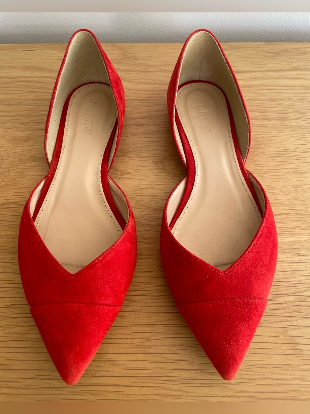 J. Crew Red Suede Pointed D'Orsay Flats — Vibrant Red